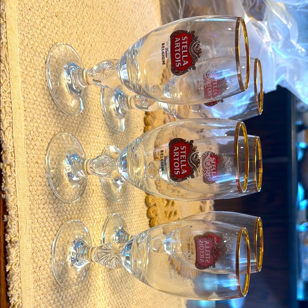 Stella Artois Beer Glasses with Gold Rim